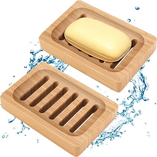2 Pack Bamboo Soap Dish Holder Wooden Soap Dish For Shower Bar Soap Dish Holder - Picture 1 of 7
