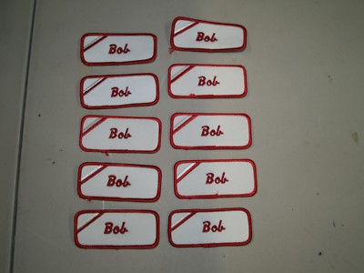 10) Bob Embroidered Name Tag-Patch Sew on/ Iron on New Red Trim | eBay