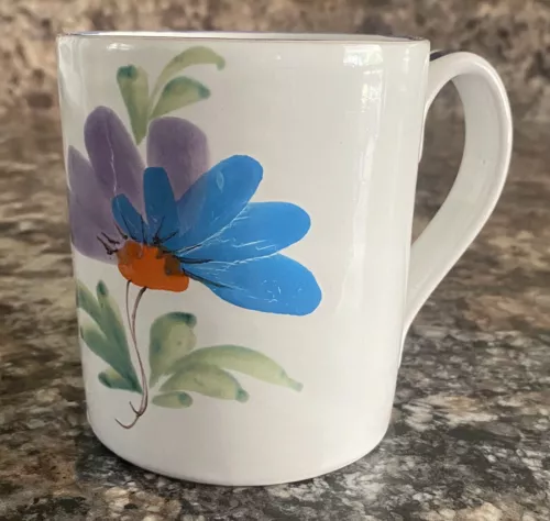 Vintage Handpainted Floral Pottery Coffee Mug Made In Italy 