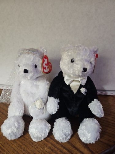 NEW Ty BRIDE & GROOM Marriage Wedding Couple Stuffed Plush Beanie Babies Set - Picture 3 of 9