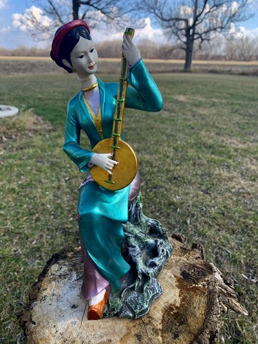Chinese Cheongsam Classical Musical Instrument Lady Woman Statue Figurine Sculpt - Picture 4 of 10