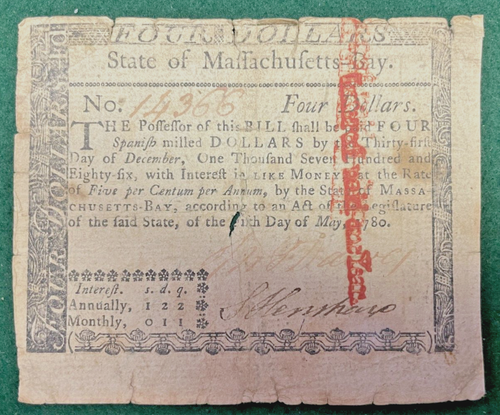 1st post Continental Guarantee Issue w United States Watermark Massachusetts