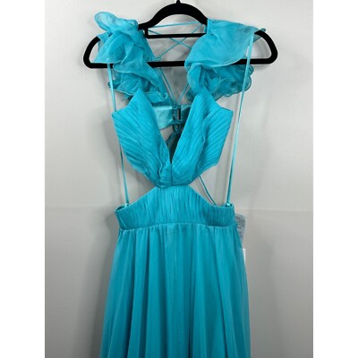 Mac Duggal 70254 Ruched Ruffled Cut Out Lace Up Gown Maxi