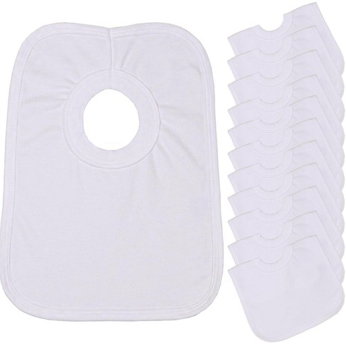 BabyPrem 12 Thick Large White Cotton Pop Over Head Bibs Ideal Baby