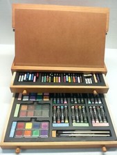 GALLERY TABLETOP 2-DRAWER 78 PIECE EASEL ART SET-GOOD USED CONDITION PORTABLE