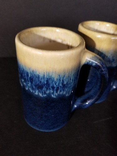 VTG Blue Drip Glazed Mugs Unmarked, Handmade. High quality EUC. Set of 2 - Picture 2 of 5