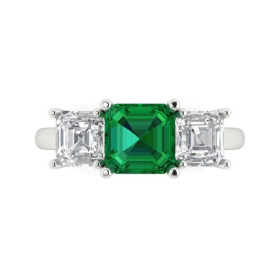 4 cttw Square Emerald Cut Simulated Emerald Three-Stone Gold Ring for Women