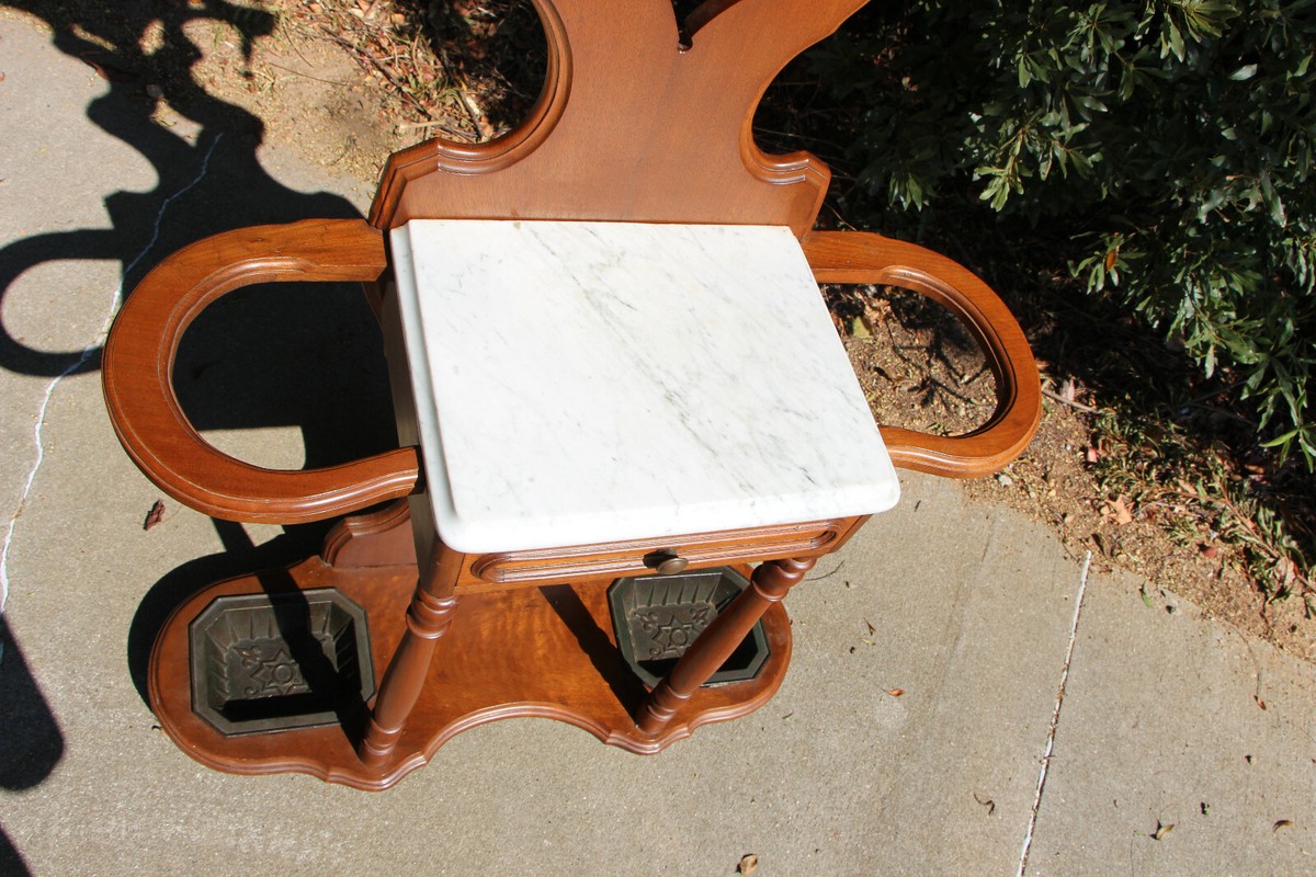 Walnut Victorian Renaissance Revival Period Marble Top Hall Tree