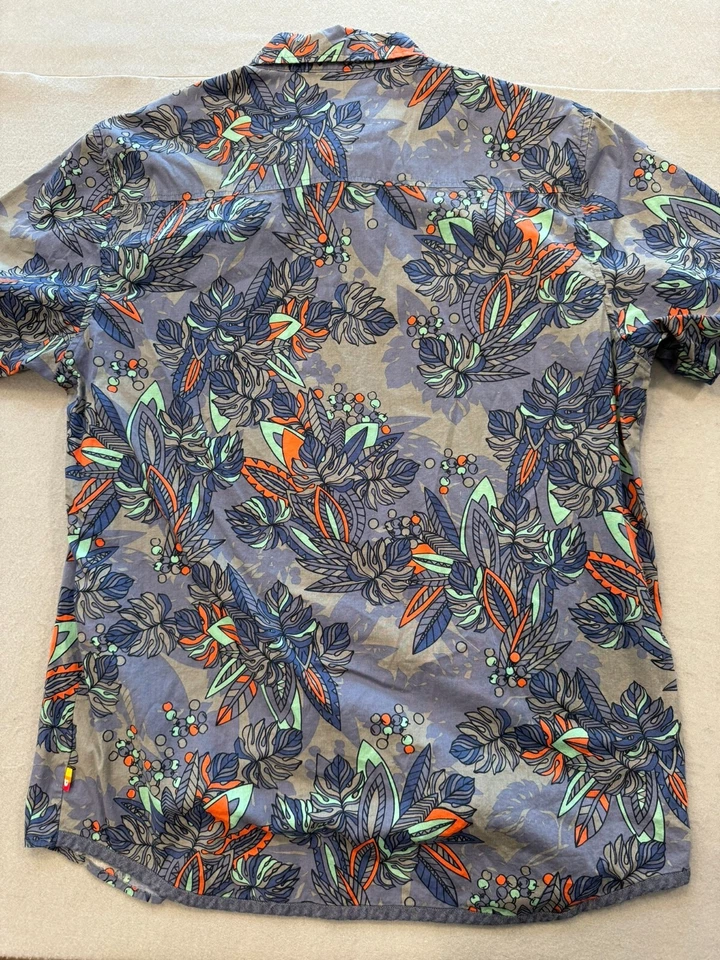 Camisa Unionbay Abotonada Para Hombre Grande Azul Tropical Floral Manga Corta Cuello Foto 4 de 4