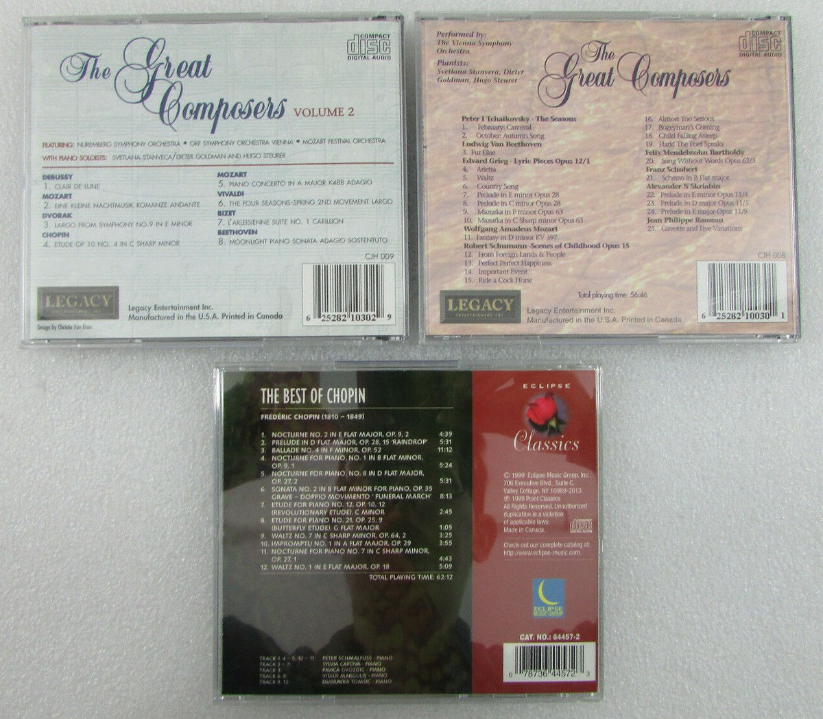 Lot of 5 CDS: The Great Composers Vol 1 & 2, Mozart, Chopin