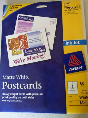 (2)Avery Postcards 3263 for Inkjet Printers Matte White Brand New and Opened Pkg