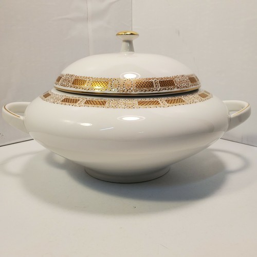 Deckel Kasserolle Suppenterrine Weißgold Servierschale Edelstein Bavaria. - Bild 1 von 12