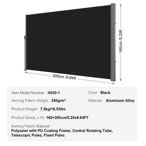 Retractable Patio Screen Retractable Fence 1.6x3m Privacy Screen Outdoor - Picture 7 of 12