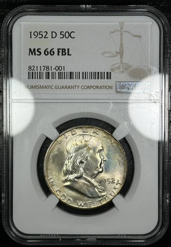 1952-D Franklin Half Dollar , NGC MS66FBL. PQ Example. 