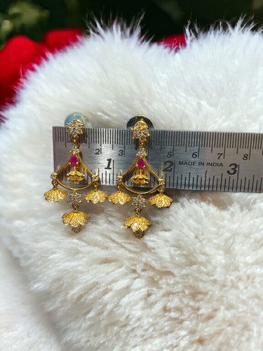 Indian Bollywood Silver Plated Designer AD CZ Fine Fashion Studs Earrings - Picture 4 of 9