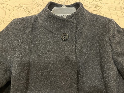EUC Cinzia Rocca Dark Gray Wool Cashmere Coat 3/4 Length Hidden Buttons Sz 4 / S - Picture 6 of 12