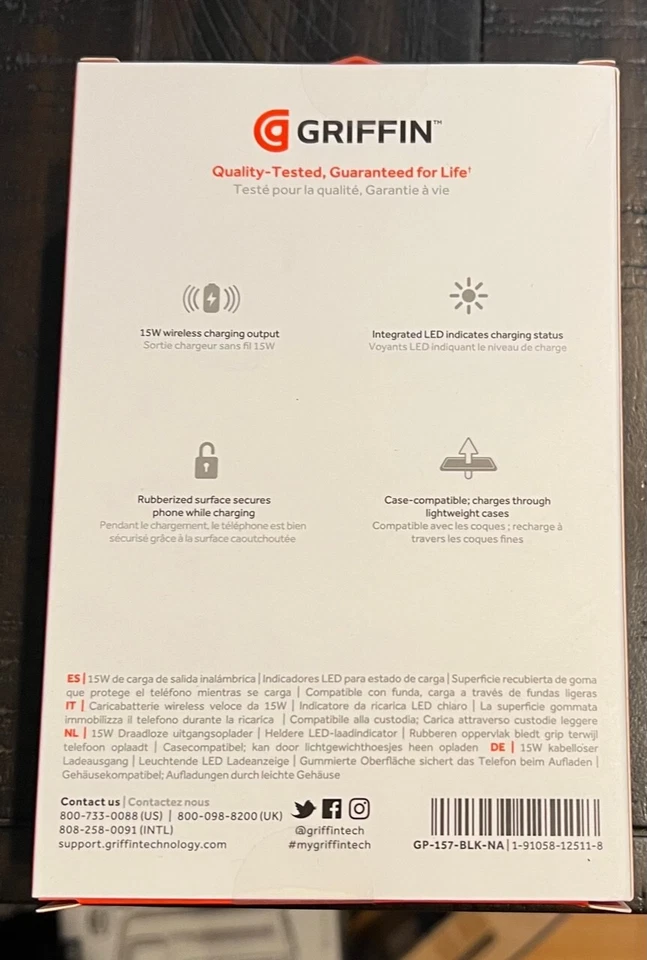 Almohadilla de Carga Inalámbrica RÁPIDA Griffin 15W - Negra - CON CARGADOR DE PARED Y CABLE Foto 2 de 2