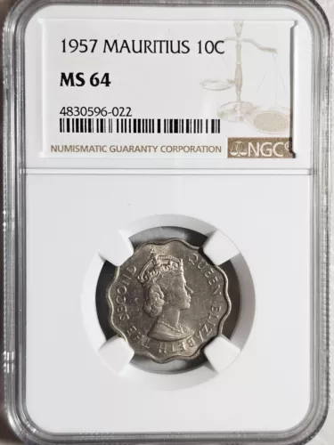 Mauritius 10 Cents 1957 NGC MS 64