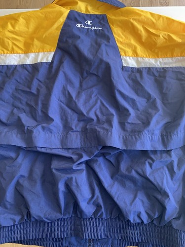 Champion Vintage Blue Yellow Nylon Jacket Zip Up Pockets Mesh Lining Mens Large - Picture 5 of 9