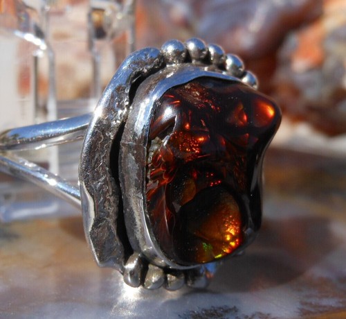 New Sterling Silver and Deer Creek AZ Fire Agate Gem ring sz 6 3/4 D107 - Picture 5 of 14