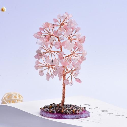 Copper Wire Tree Rose Quartz Citrine Crystals Gemstones Beads Agate Base Decor - Picture 3 of 11