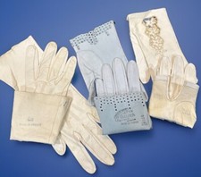 Vintage French Kidskin Long Gloves 3 Pairs Driving Ivory White Robin Egg Blue