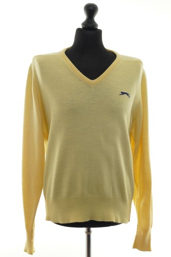 Slazenger Homme Pull L Jaune Uni Léger Col En V Mailles Fines