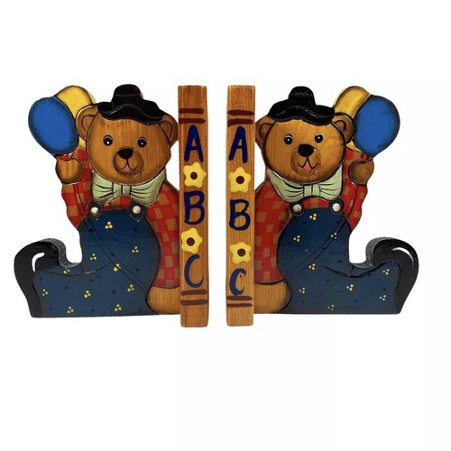 Holz Buchstützen Paar Kinderbuchstützen Kinderzimmer Schlafzimmer Deko Teddybär - Bild 7 von 9