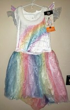 girls NEW NWT UNICORN HALLOWEEN COSTUME DRESS HEAD PIECE 2 PC LARGE SPARKLES  