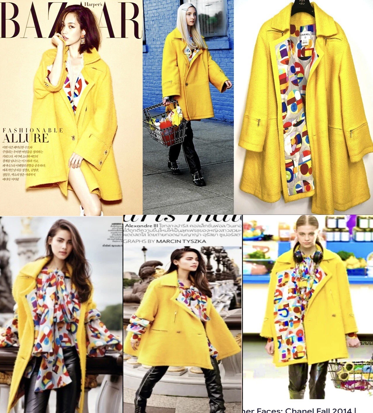 Cappotto 7K Chanel 2014 giallo tweed rovescio 42 44 46 8 10 12 14 giacca logo M L XL
