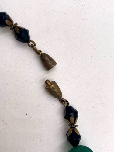 GORGEOUS VNTG NECKLACE FRENCH MELON GREEN PEKING JADE-GLASS BEAD LOUIS ROUSSELET - Picture 7 of 9
