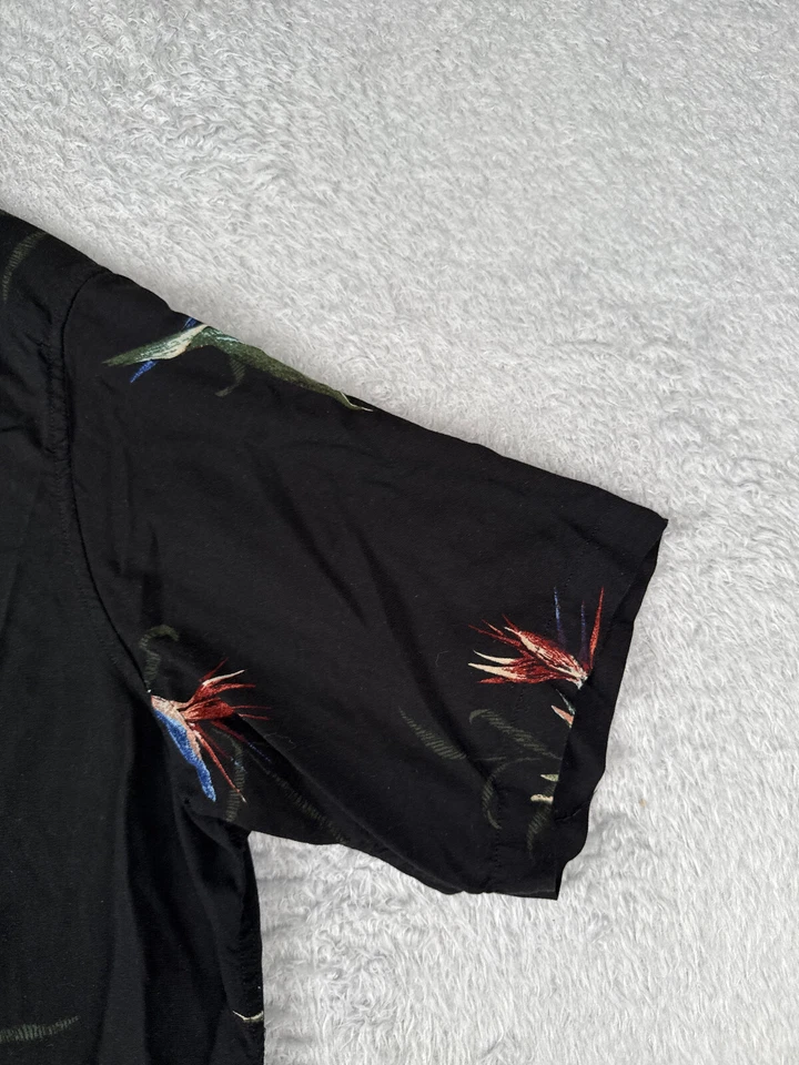 Axcess Shirt Mens 2XL XXL Black Floral Bird Of Paradise Hawaiian Button Up Rayon - Image 2 of 4