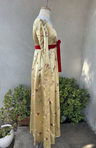 Vintage Maxi Dress custom made gold Asian satin empire waist XS - Picture 3 of 12
