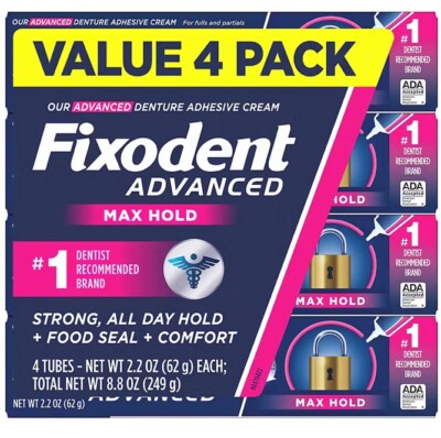 Fixodent 4er Pack 62g Advanced Max Hold Prothesenkleber USA IMPORT