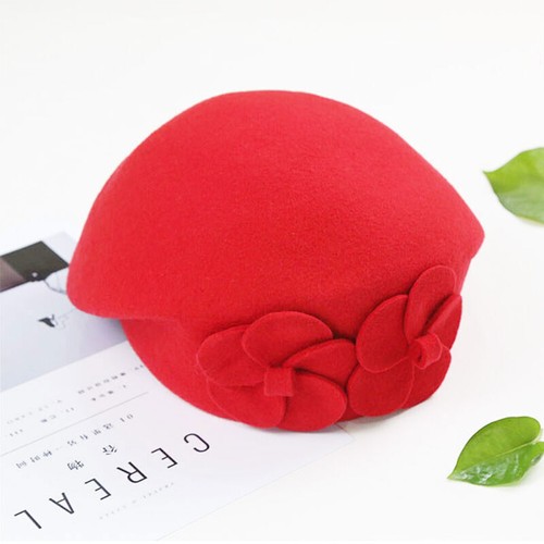 Winter Warm Wool Cap Ladies Felt Pillbox Hat Floral Beret Beanie Women Headwear - Bild 8 von 23