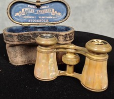 ANTIQUE MOTHER OF PEARL THEATER BINOCULARS LEATHER CASE