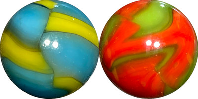 (two) PELTIER NATIONAL LINE RAINBO MARBLES, ''Cubscout'' & ''Dragon''.  NM+.