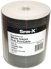 600-Pak Spin-X White Inkjet Hub Printable DIAMONDSILVER 48X 80-Min CD-R's