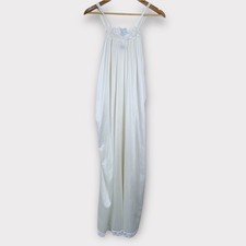 Vintage Alan R Maxi Slip Gown Size Small Ivory Satin Nylon Lace Trim Semi Sheer