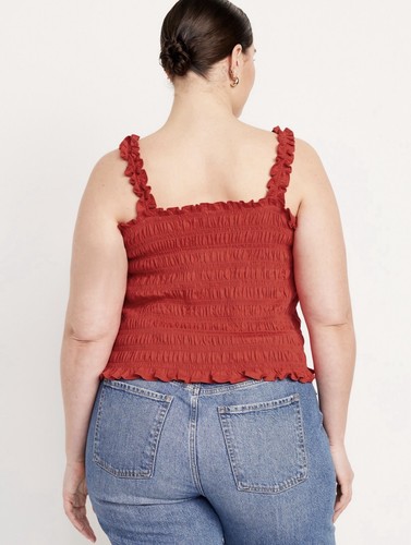 NEW Old Navy Red Crop Tank Top Square Neck Soft Ruffle Size Large Spring Summer - Picture 8 of 8