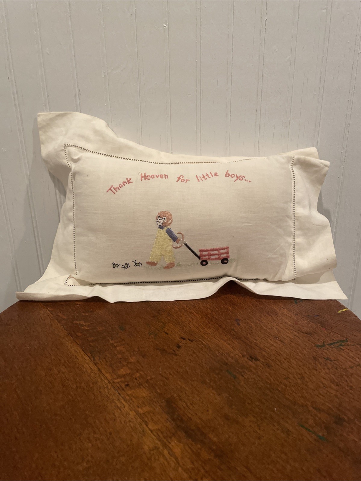Nathan Krauskopf Vintage Baby Pillow Thank Heaven for little boys