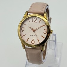 Women's NINE WEST 9W Classic Gold Tone 40mm Watch, Pink Leather Band, NW/1158