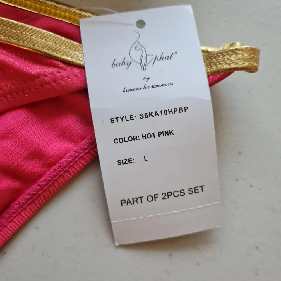 Sexy Bikini Baby Phat Para Mujer Grande 2 Piezas Traje de Baño Caliente Rosa Dorado Estrás Foto 4 de 4