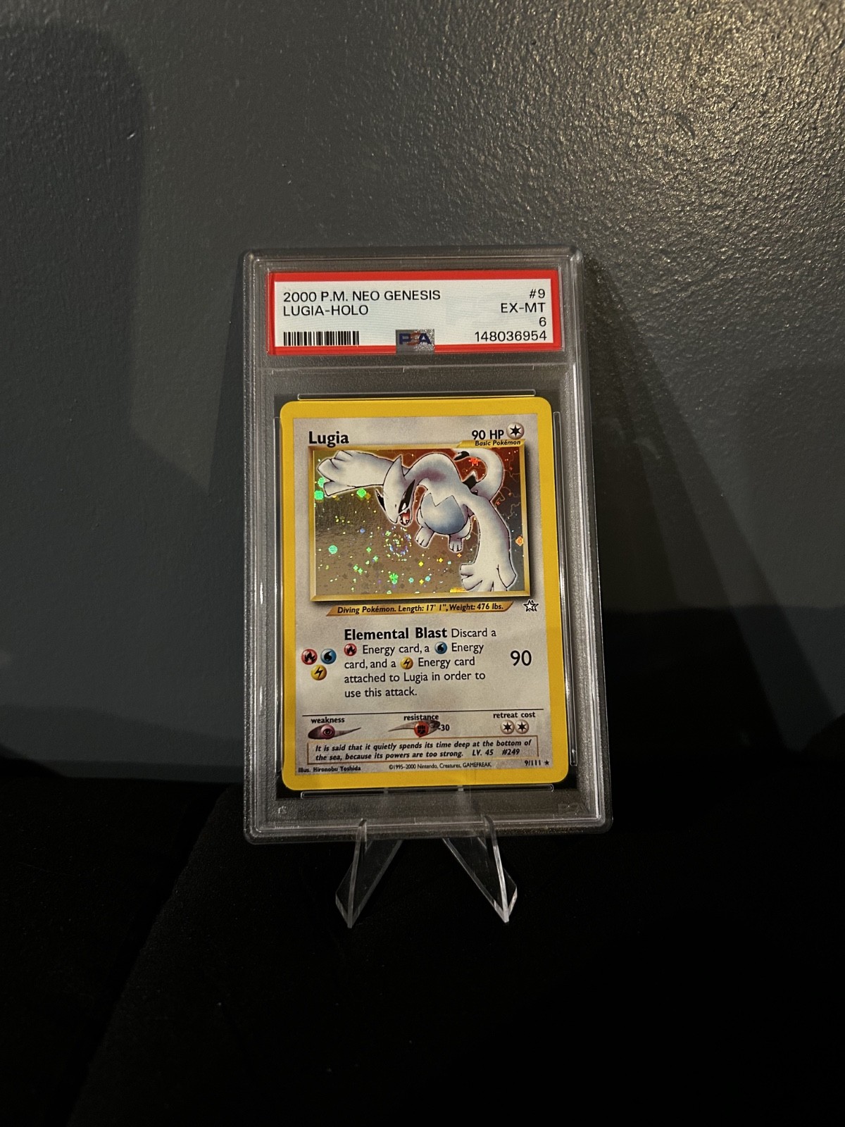 2000 P.M. neo genesis Lugia holo 9/111 ex-mt psa graded 6 with a swirl