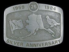 SE09125 VINTAGE 1984  ALASKA  SILVER ANNIVERSARY COMMEMORATIVE BELT BUCKLE