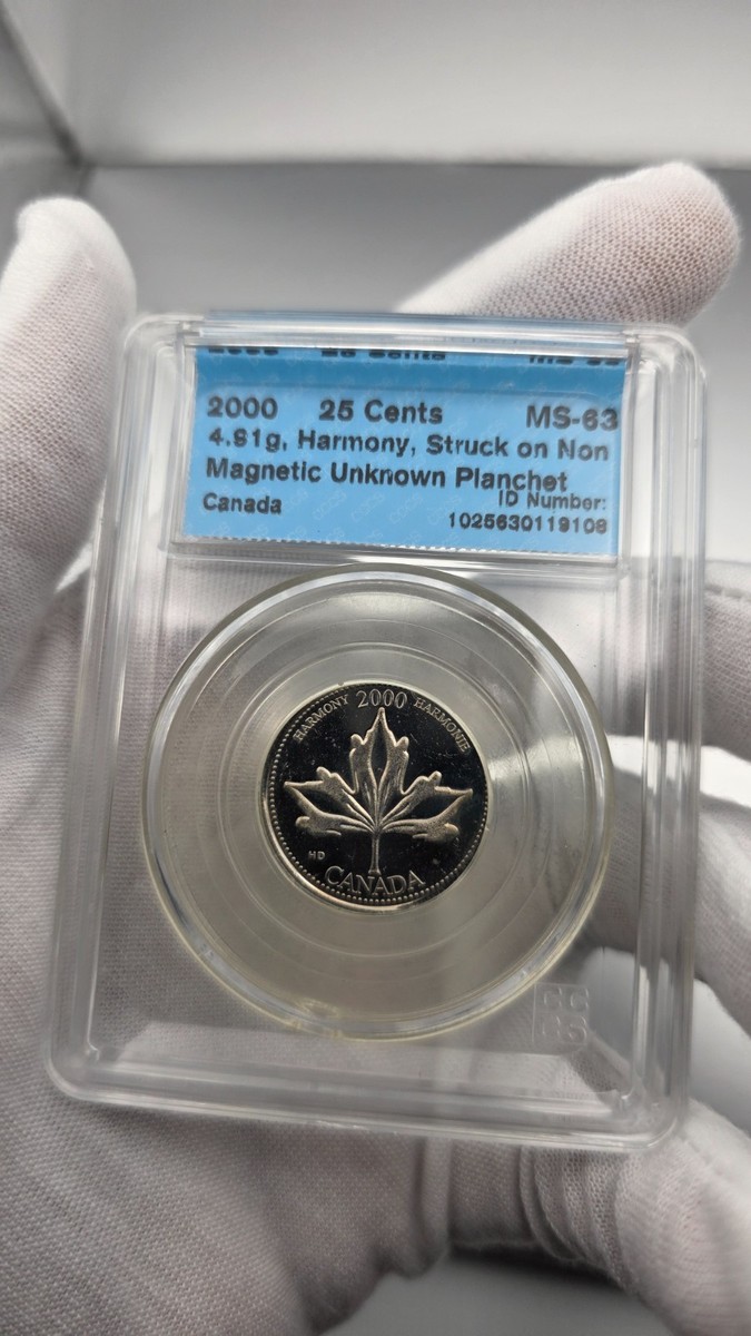 ERROR - 2000 Canada 25 Cents Harmony struck on a 4.91 gram CuNi