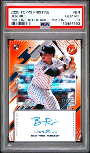 2025 TOPPS PRISTINE PRISTINE AUTOS ORANGE PRISTINE #BR BEN RICE RC /25 PSA 10