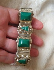VINTAGE STERLING SILVER GREEN ONYX BRACELET
