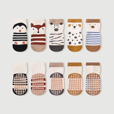 5 Pairs Kids Non-Slip Socks Cute Cartoon Pattern Baby Boys Girls Floor Socks Com