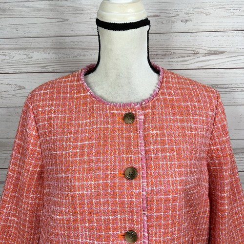 J. Jill Womens Dahlia Tweed Jacket Size Medium Petite Orange Pink Pockets - Picture 3 of 10